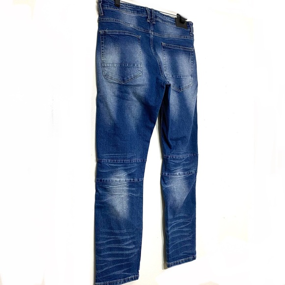 Blue Tar jeans med wash BLUE relaxed fit denim distressed 5 pocket size 34/30 - Picture 10 of 12